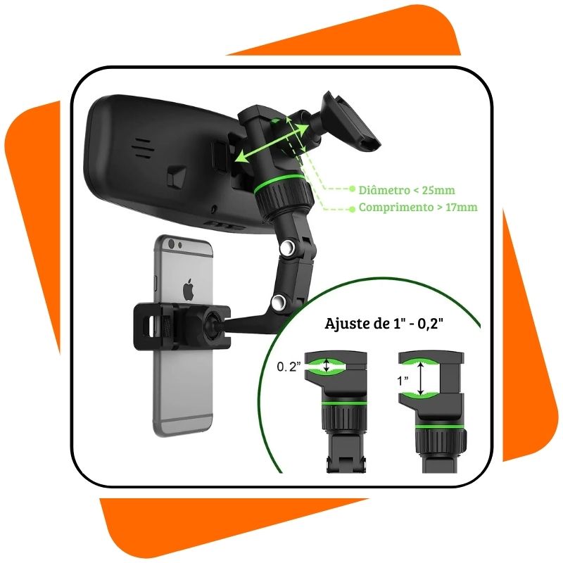 Suporte de Celular para Retrovisor | 360° Giratório, Retrátil e Multifuncional