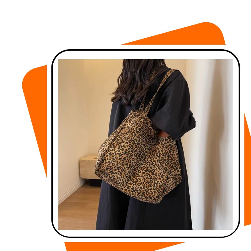 Bolsa Feminina Grande Leopardo, Ombro e Mão, Casual e Estilosa