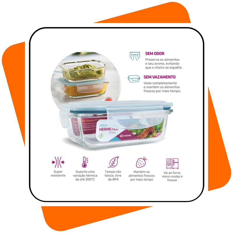 Kit 10 Potes de Vidro Herméticos 370ml – Vedação Total