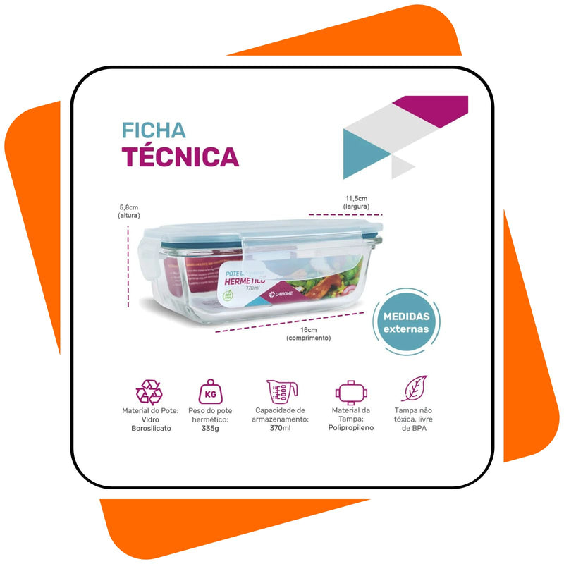 Kit 10 Potes de Vidro Herméticos 370ml – Vedação Total