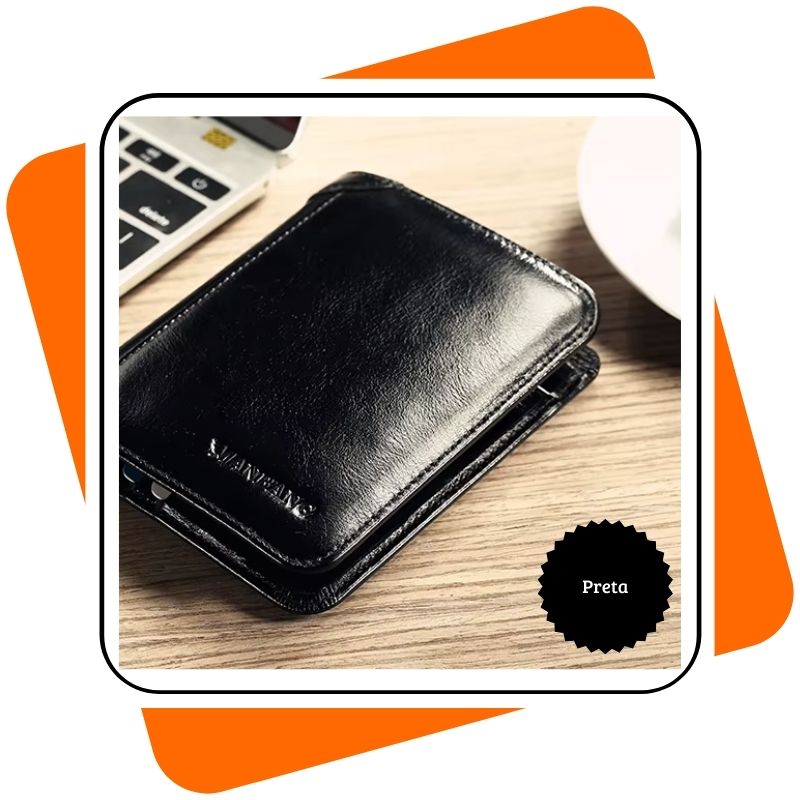 Carteira Masculina de Couro Legítimo – Proteção RFID, Compacta e Elegante