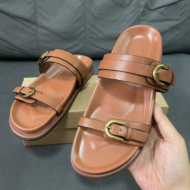 Sandálias em PU Feminina Sola Grosa Retrô Confortáveis e Seguras